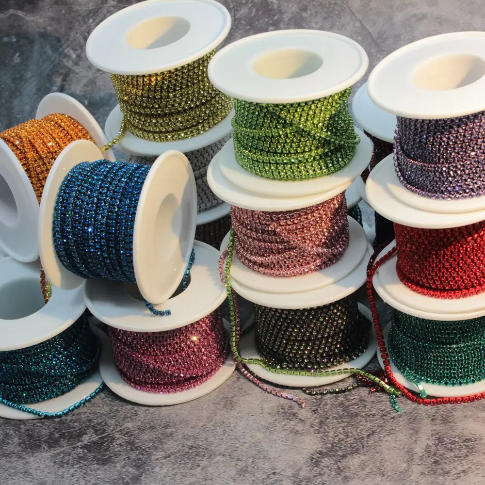 The Stardust Spectrum Stream – Premium Color-Matched Glass Crystal Rhinestone Cup Chain Trim