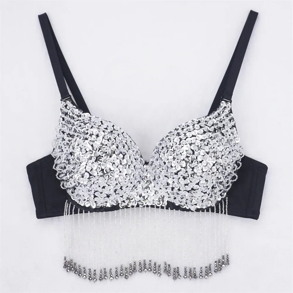 Sparkly Rhinestone Corset Top Showgirl Stage Performance Push-Up Bustier