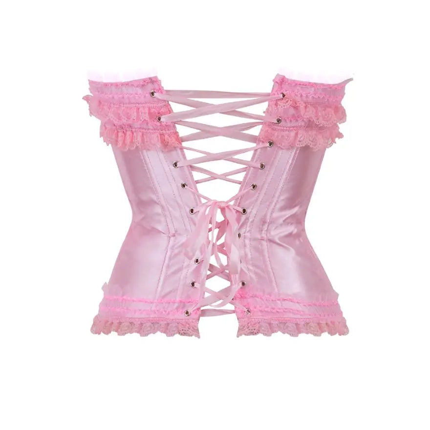 Lace Overlay Boned Overbust Corset Bustier Top Plus Size Body Shaper