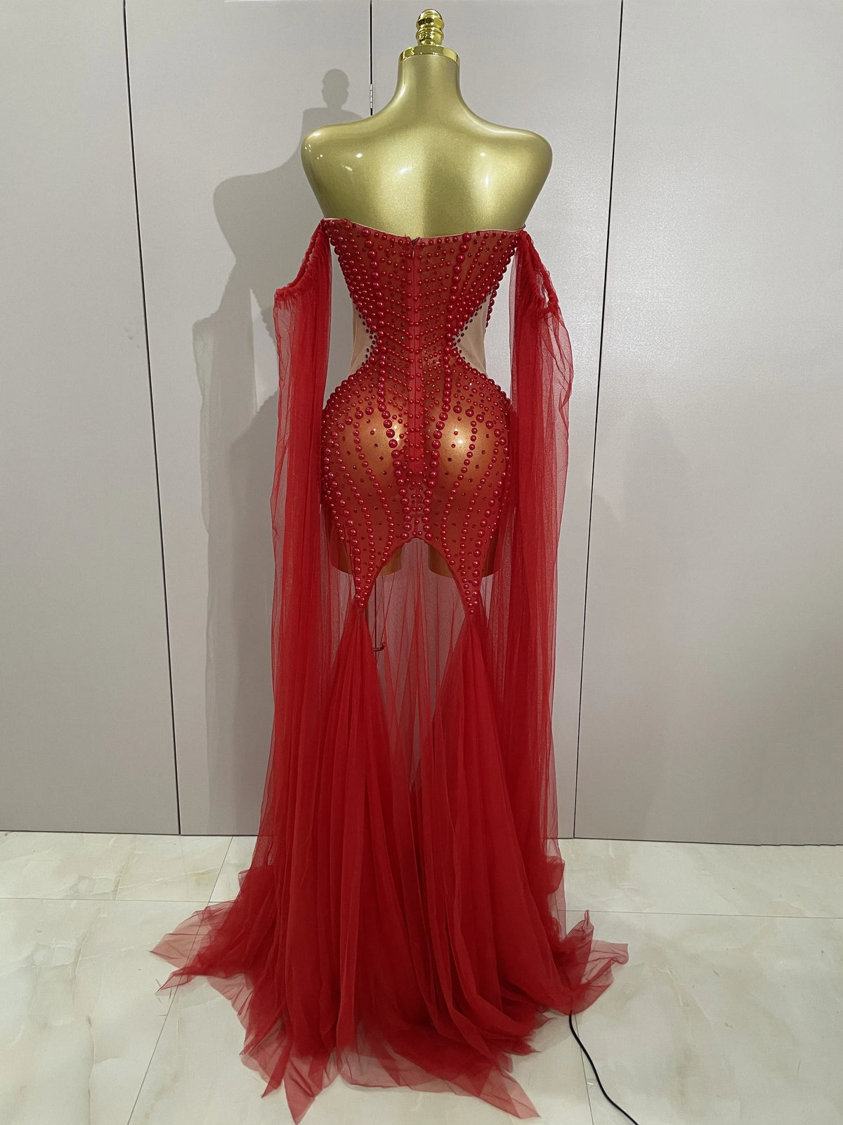 Luxury Birthday Evening Party Dress Elegant Sparkly Rhinestone Pearl Sexy Strapless Mesh Long Dress Prom Wedding Guest Gowns