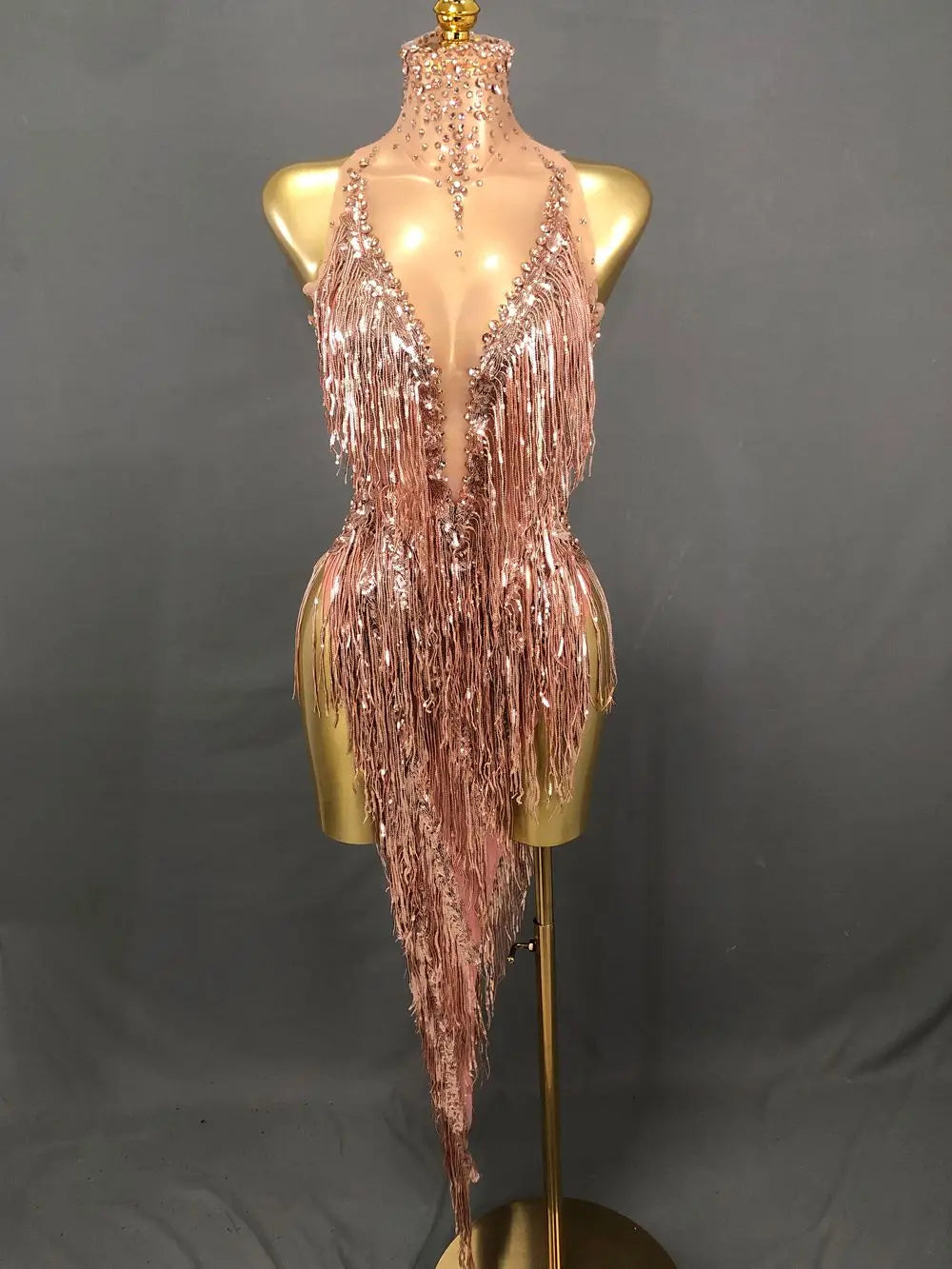 Sparkly Rhinestone Sequin Tassel Dress – Women's Sexy Birthday, Stage & Dance Performance Costume