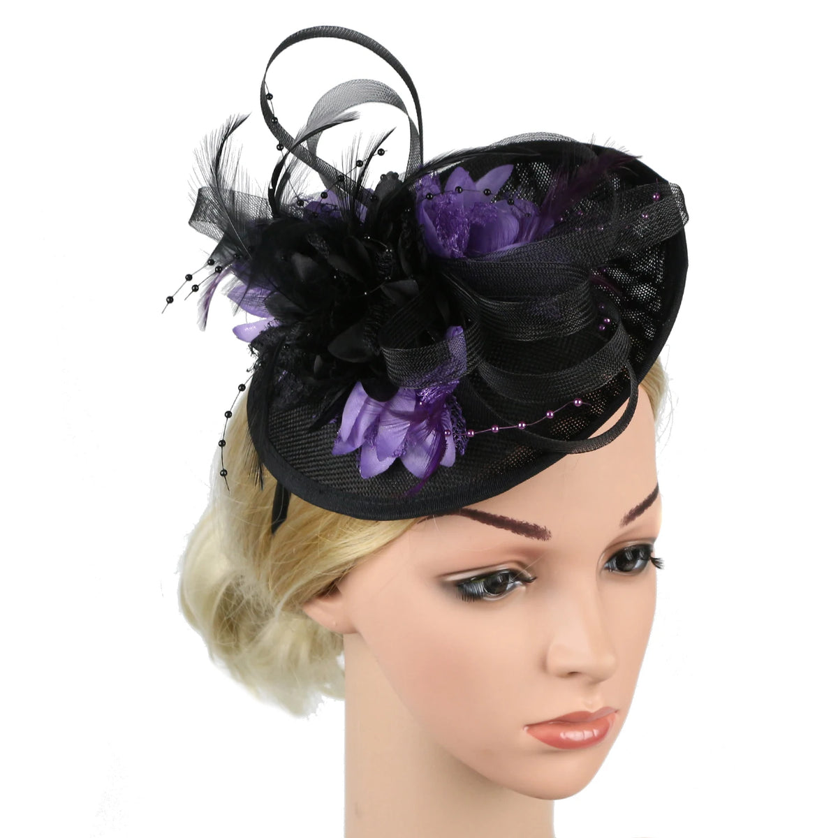 Feather Flower Mesh Fascinator with Clip & Headband