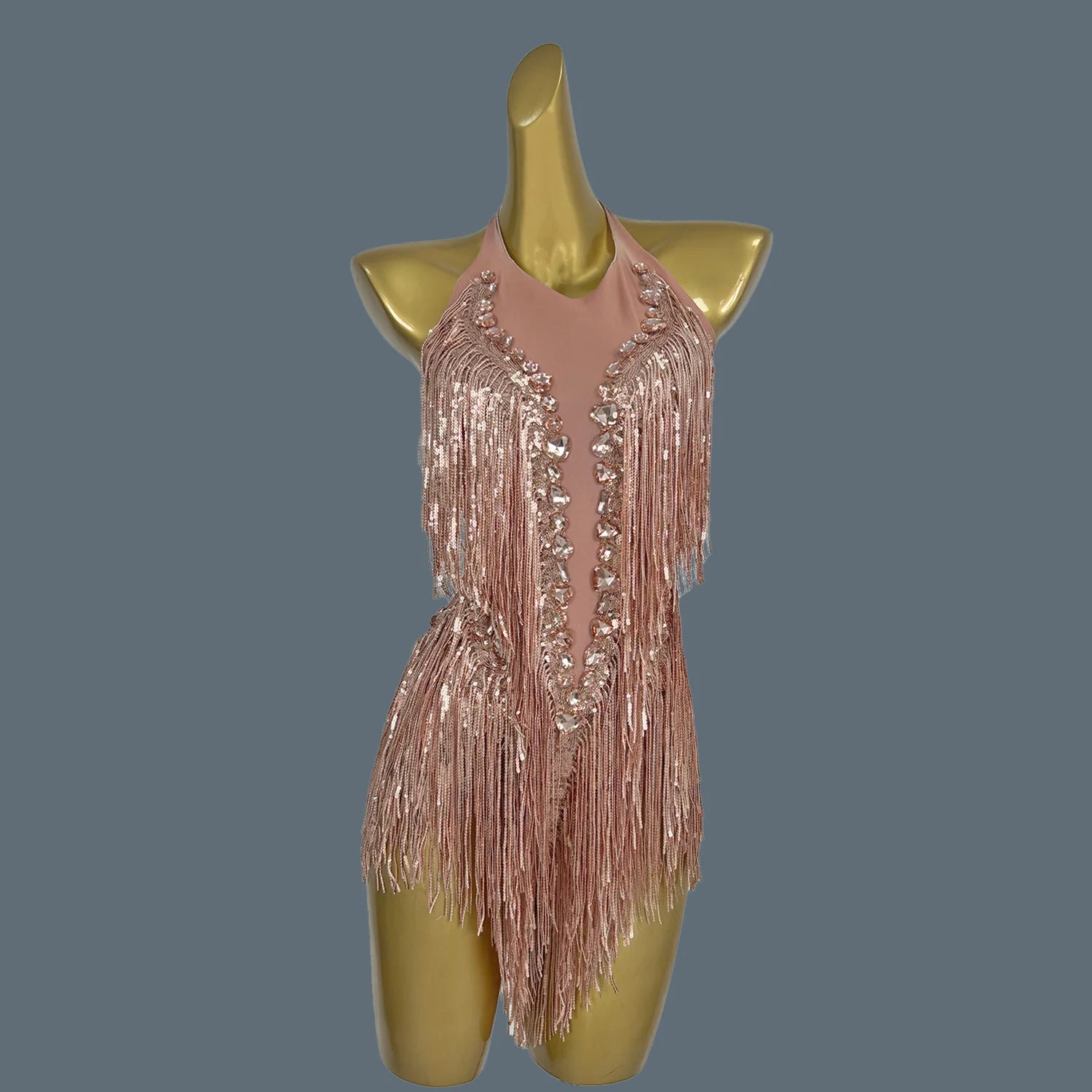 Crystal Sequin Tassel Bodysuit Dance Performance Stage Costume Leotard