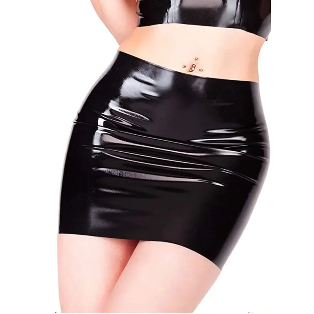 Glossy PU Faux Leather Micro Mini Skirt High-Stretch Liquid Shine Pencil Skirt