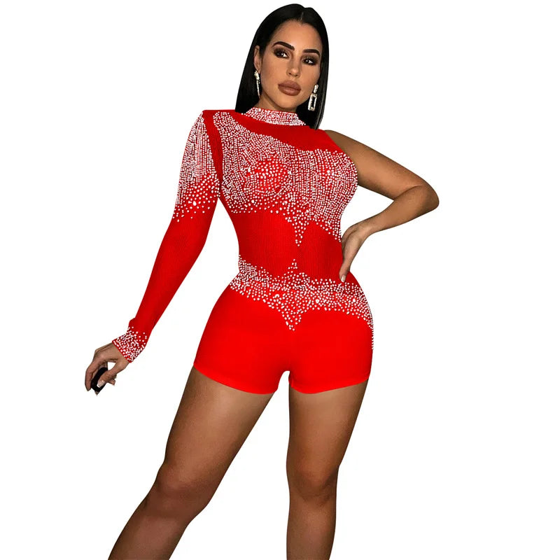 Sparkly Rhinestones Mesh Romper