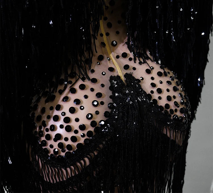 Rhinestone Tassel Fringe Jacket And Dress Costume Set