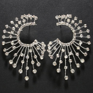 Oversized Crystal Rhinestone Geometric Fan Stud Earrings Drag Queen Stage Jewelry