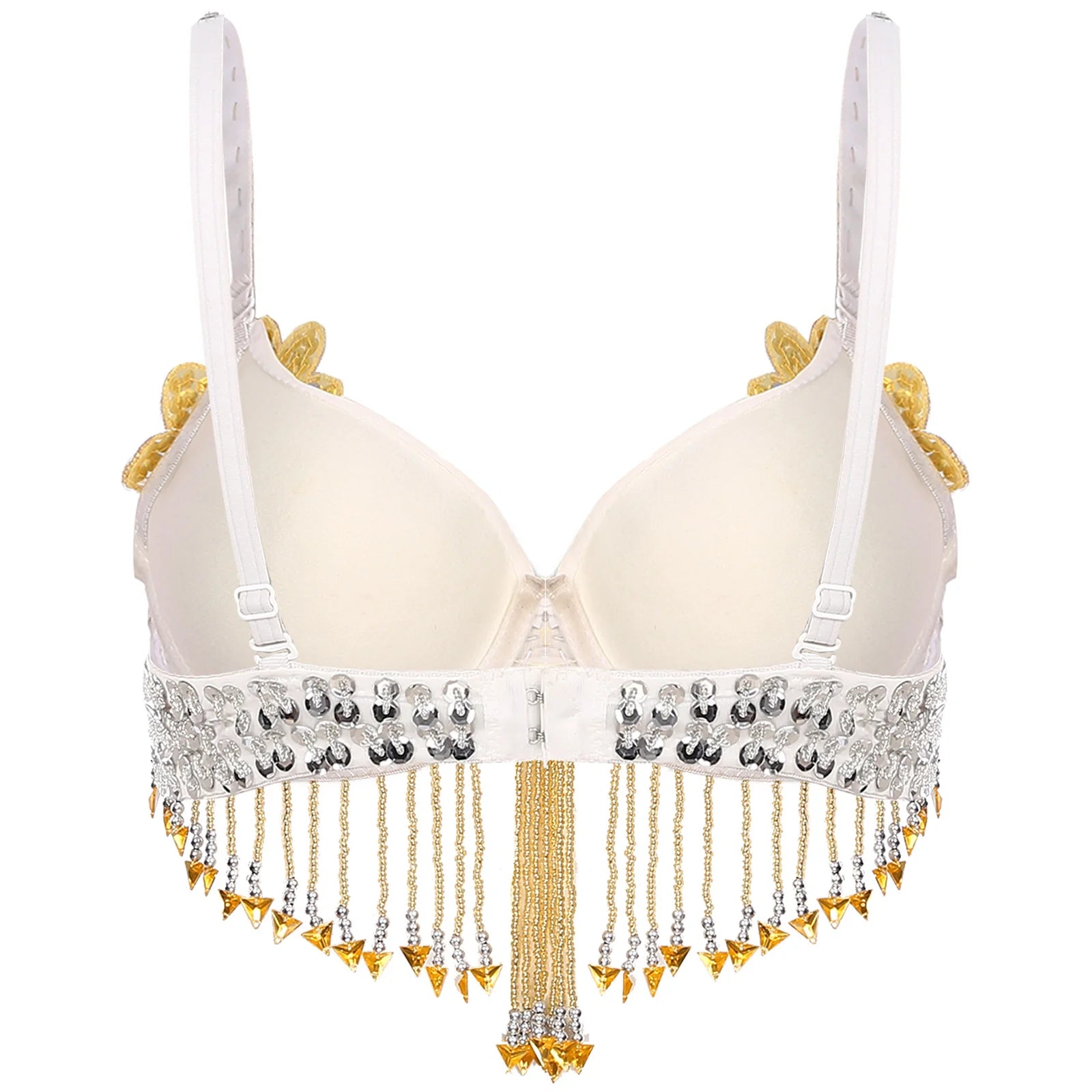 Sparkly Floral Beaded Sequin Belly Dance Bra & Tassel Performance Top