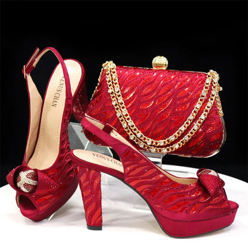 Peep Toe Shoes with Matching Bag Set