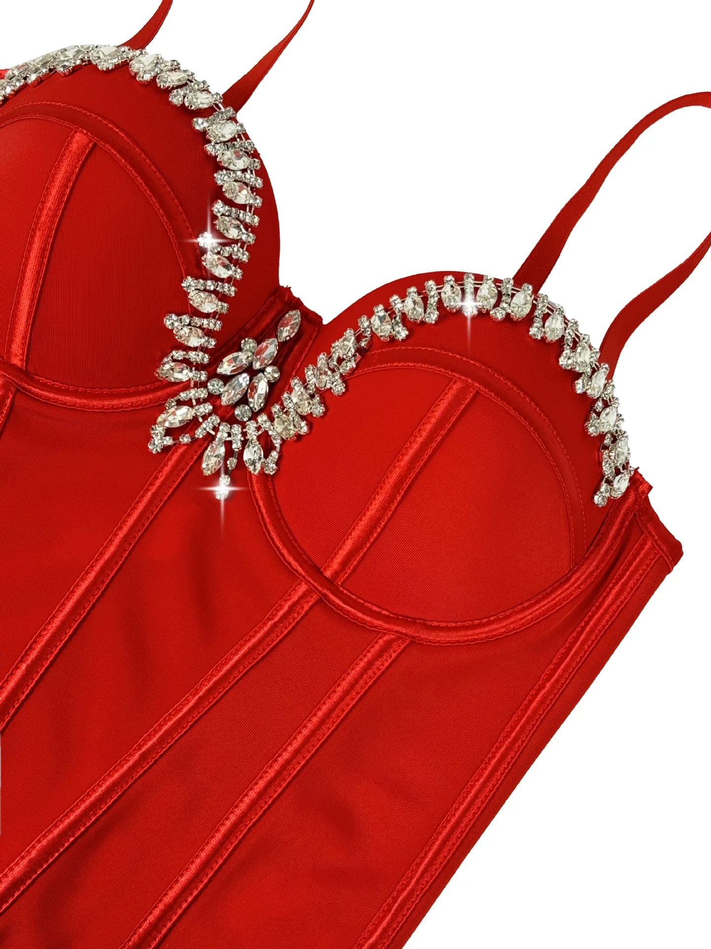 Rhinestone Embroidered Denim Bustier Corset Crop Top Stage Bralette