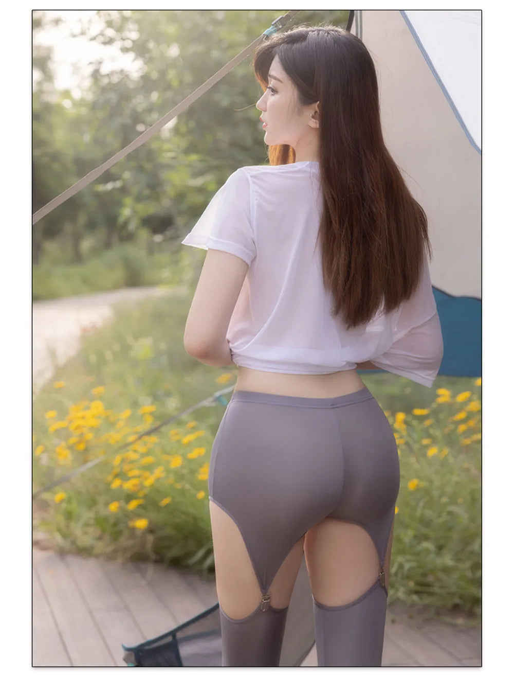 Sexy Hollow Out Buckle Shaper Tight Pencil Pants Elastic Low Waist Pants Streetwear See Through Oil Shiny Leggings With Garter B