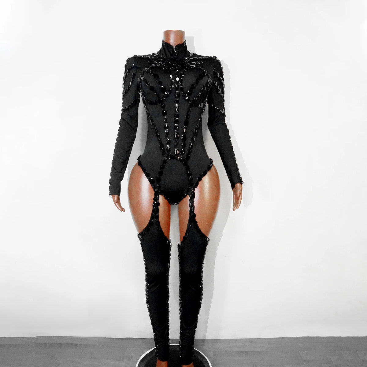 Rhinestone Mesh Jumpsuit Costume Set