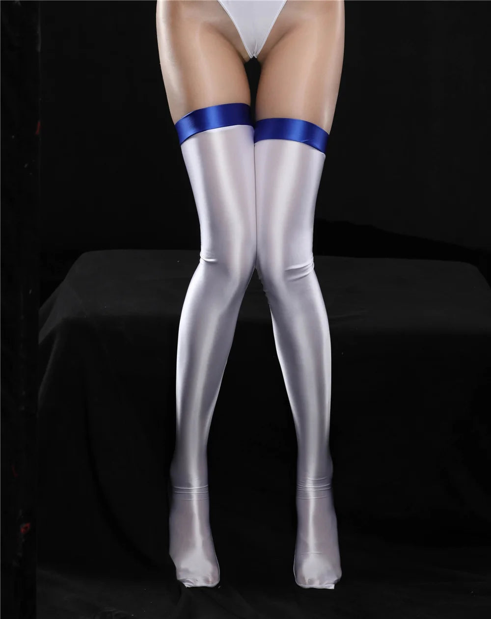 Oil Glossy Patchwork Thigh-High Stockings Satin Smooth Over-Knee Dance Hosiery