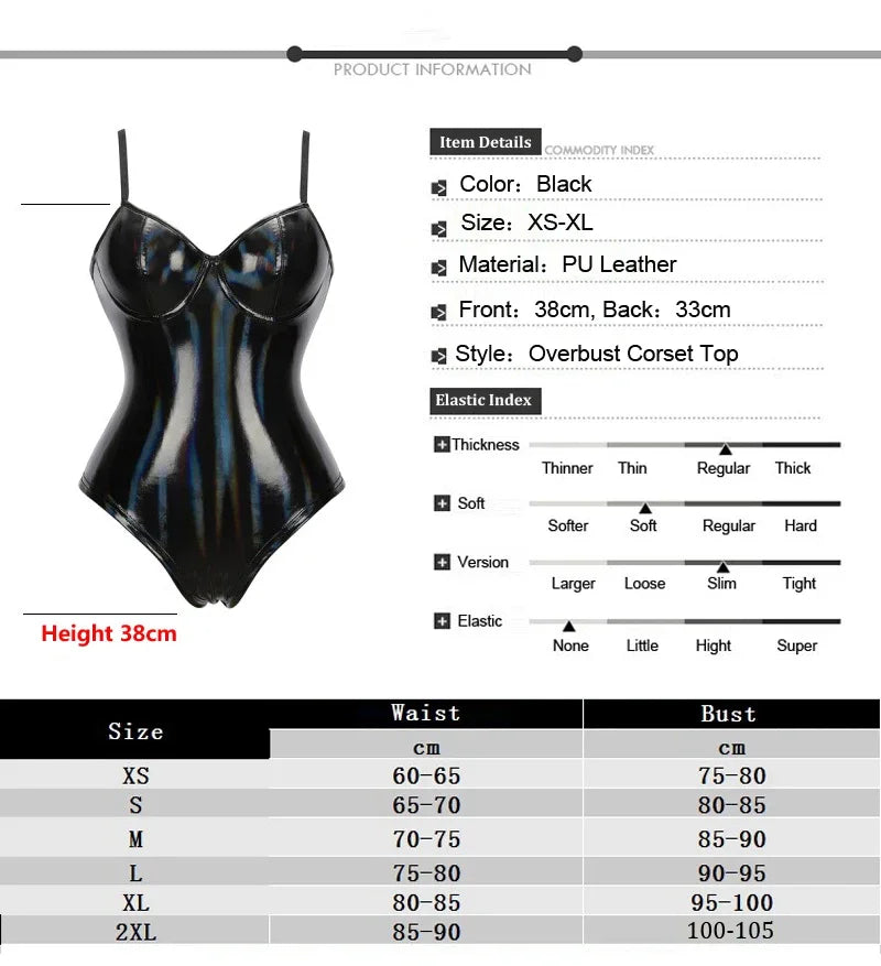Gothic PU Leather Push-Up Corset Bodysuit & Underwire Bustier Shaper