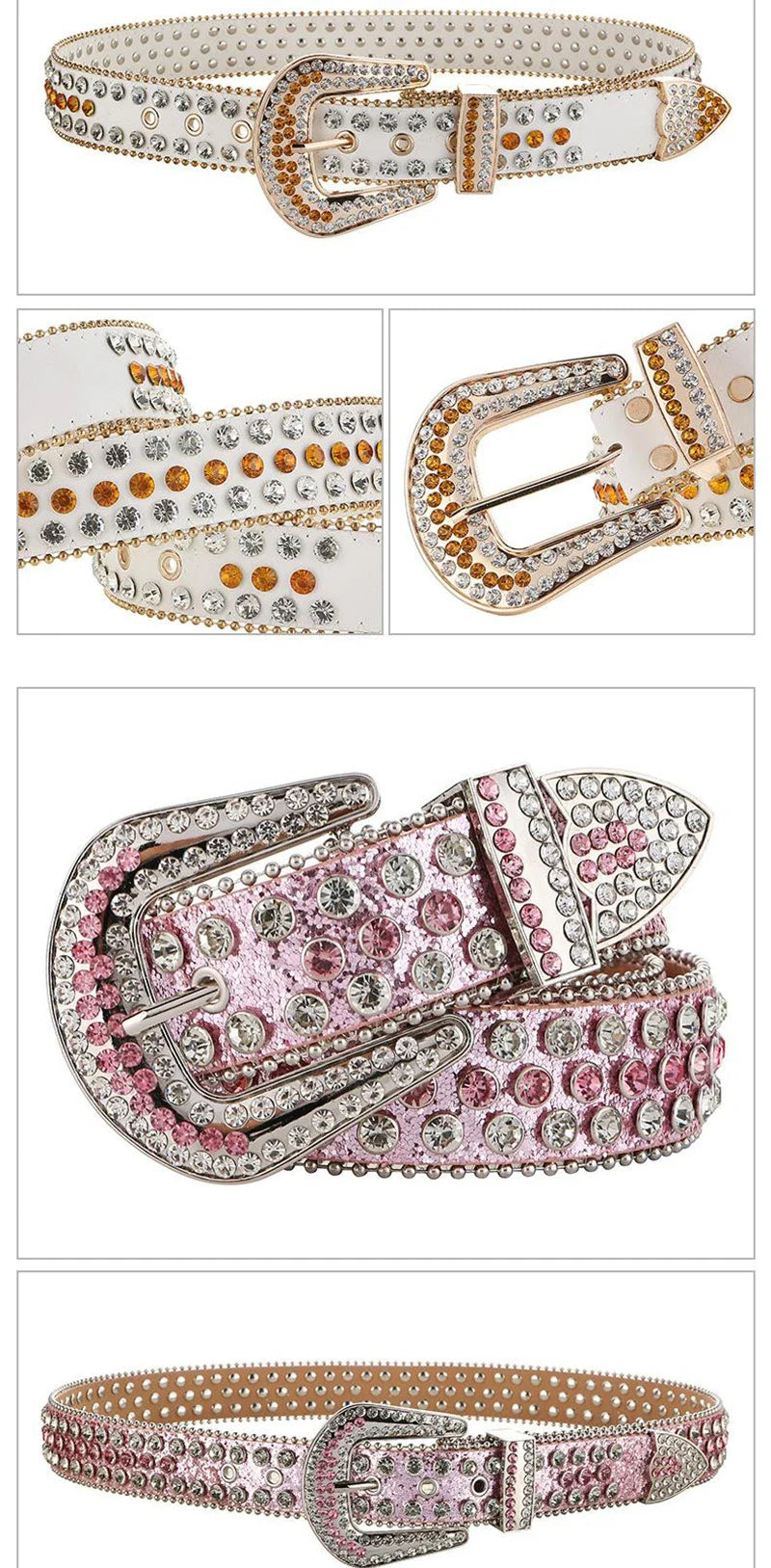 Gem Studded Western Style Fashion Buckle Belt