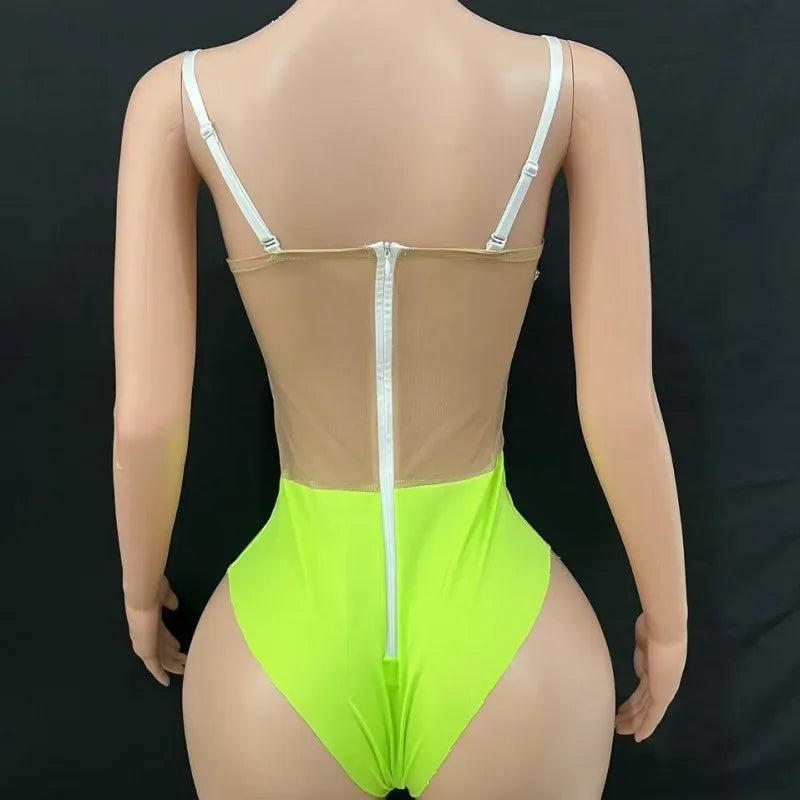 Multi-Colored Triangle Halter Bodysuit & Stage Performance Dancewear