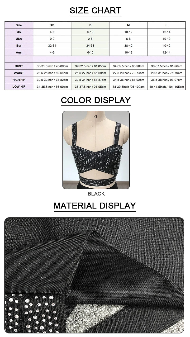 Black Crystal Strap Cutout Crop Top