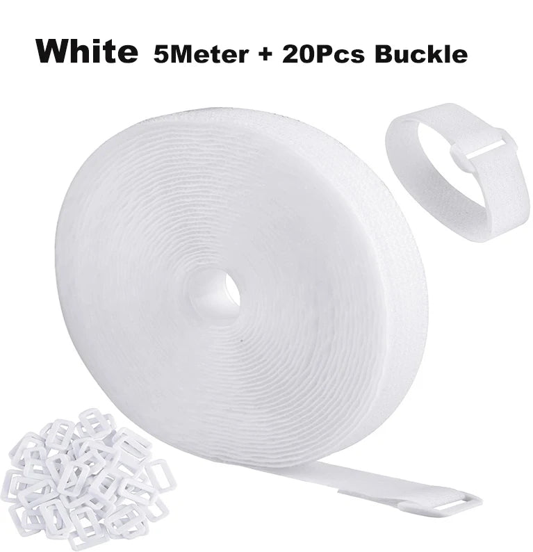 Reusable Cut-to-Length Cable Ties Adjustable Nylon Hook and Loop Straps with Buckles