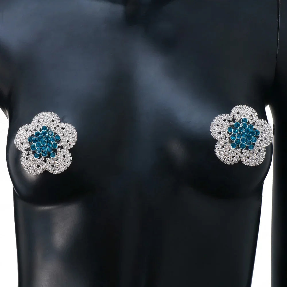 Flower Rhinestone Nipple Pasties — Pair