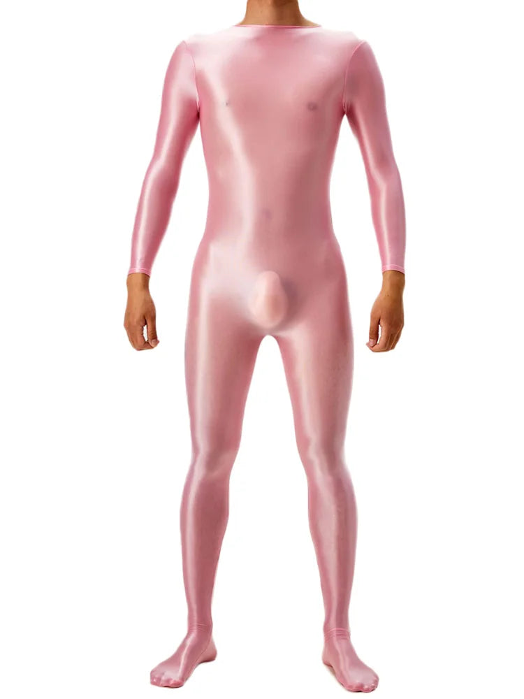 Sexy Candy Color Oil Glossy Shiny Shapping Bodysuit Stain Smooth Sheer See Through Sexy Tights Elastic Fitness Leotard