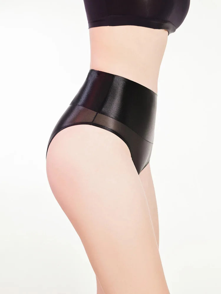 Sexy Sheer See Through High Waist Briefs Elastic Underwear Oil Glossy Shiny G-string Satin Smooth T-Back Push Up Hip Thong