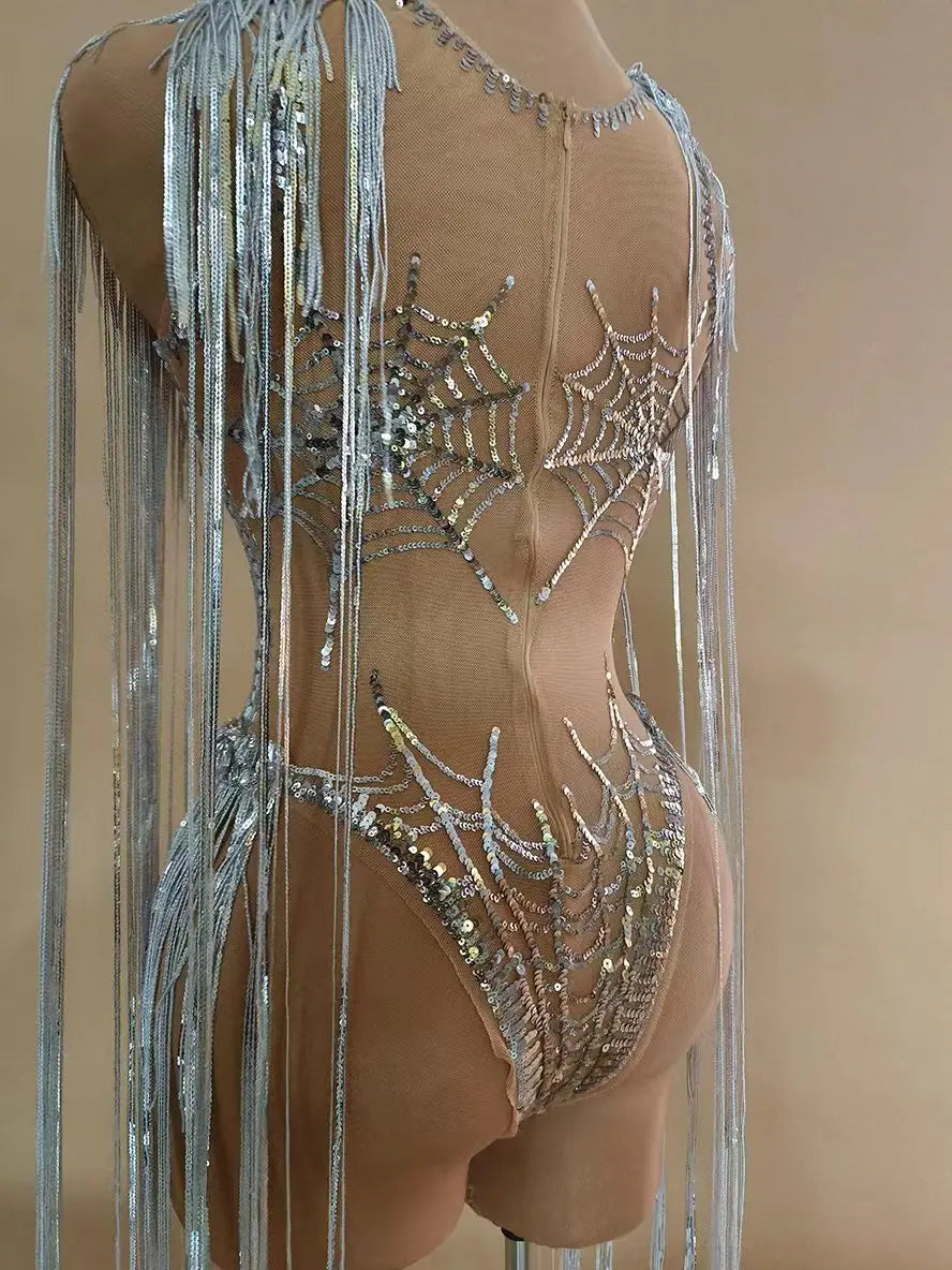 Sequin Tassel Showgirl Performance Bodysuit