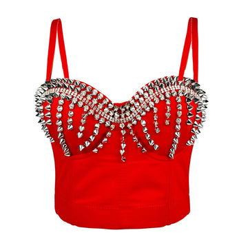 Sparkly Diamond Rhinestone Corset Top Showgirl Stage Performance Push-Up Bustier