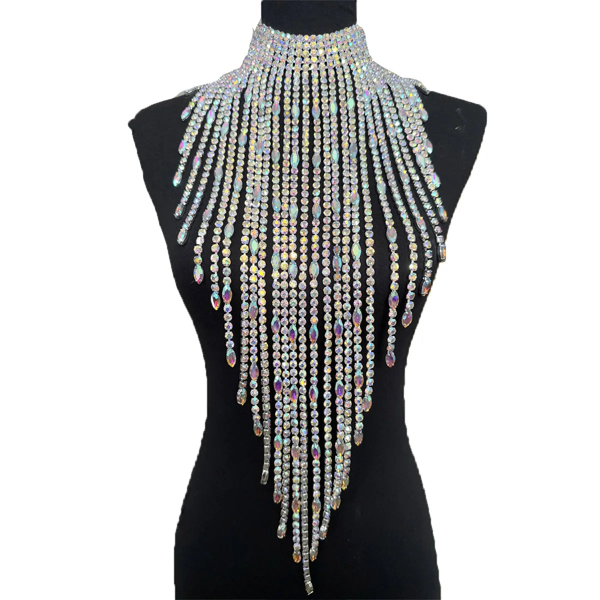 Oversized Crystal Rhinestone Tassel Choker Necklace Drag Queen Stage Body Jewelry
