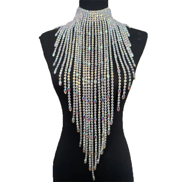 Oversized Crystal Rhinestone Tassel Choker Necklace Drag Queen Stage Body Jewelry