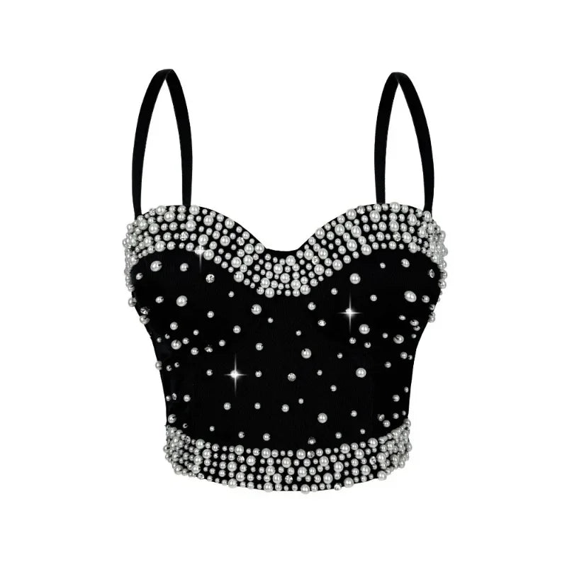 Sparkly Rhinestone Corset Crop Top Showgirl Stage Performance Camisole Bustier