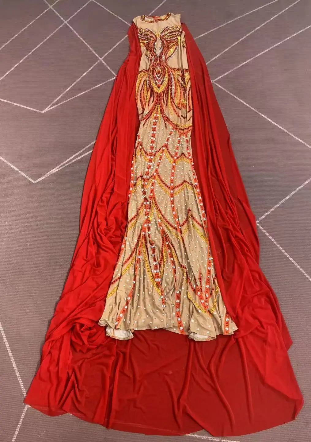 Women's Rhinestone Mesh Cloak Gown | Elegant Shining Stage Dress for Red Carpet, Prom & Birthday
