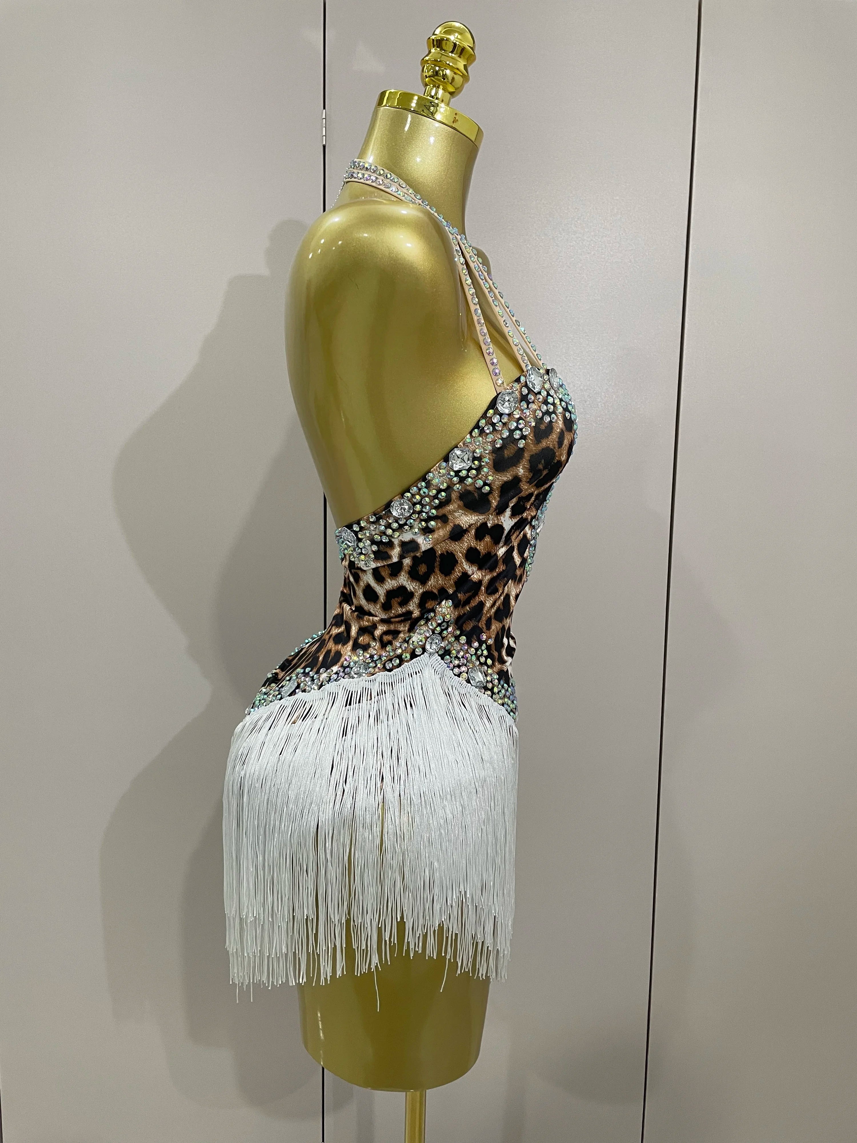 The Wildcat Stardust Tassel Bodysuit – Luxury Rhinestone Leopard Showgirl Costume