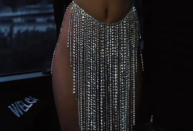 Dazzling Rhinestone Tassel Bra Chain & Skirt Bikini Body Jewelry Set