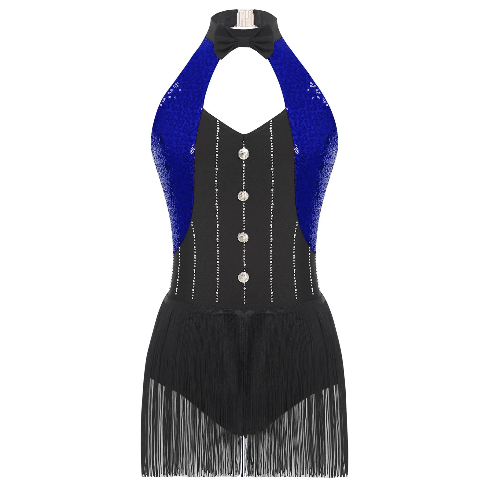The Stardust Tuxedo Tassel Bodysuit – Luxury Sequins & Rhinestone Showgirl Leotard
