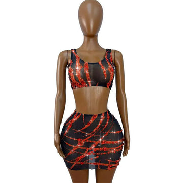 Women's Rhinestone Mesh Dress Set | Shining 2-Piece Stage Costume for Singer, Dancer & Party