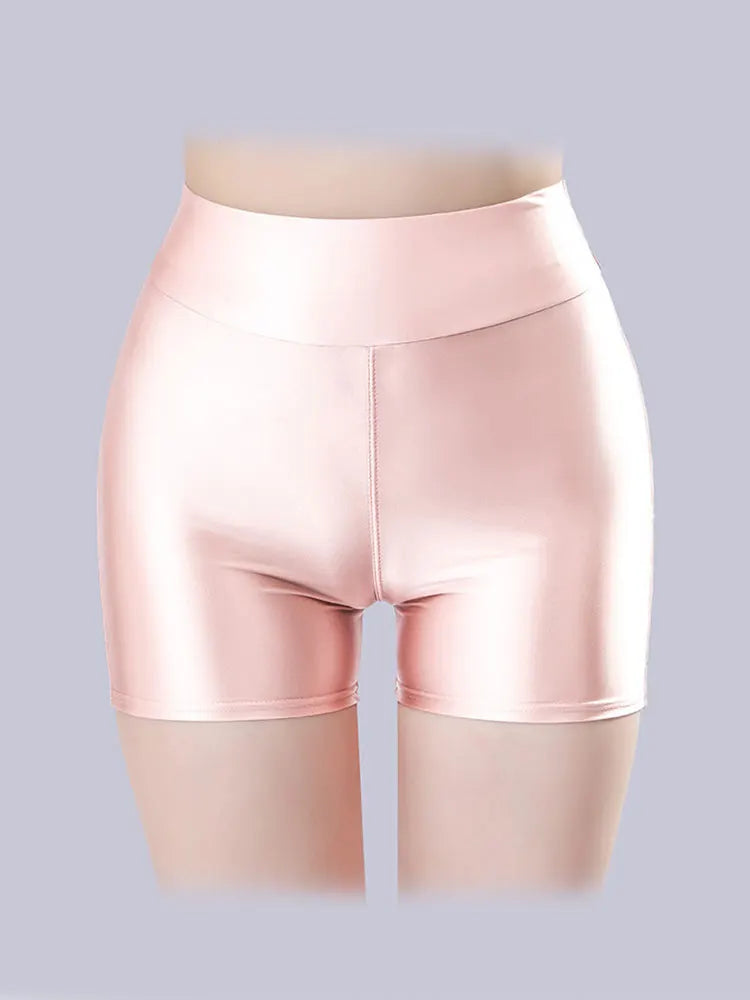 Sexy Women Smooth Shiny Satin Shorts Show Hip Wetlook Summer Shorts Candy Color Bottom Wear Safety Short Fashion Sexy Leggings