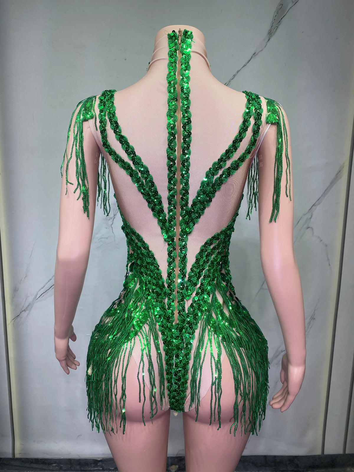 Sheer Mesh Rhinestone Performance Bodysuit for Women