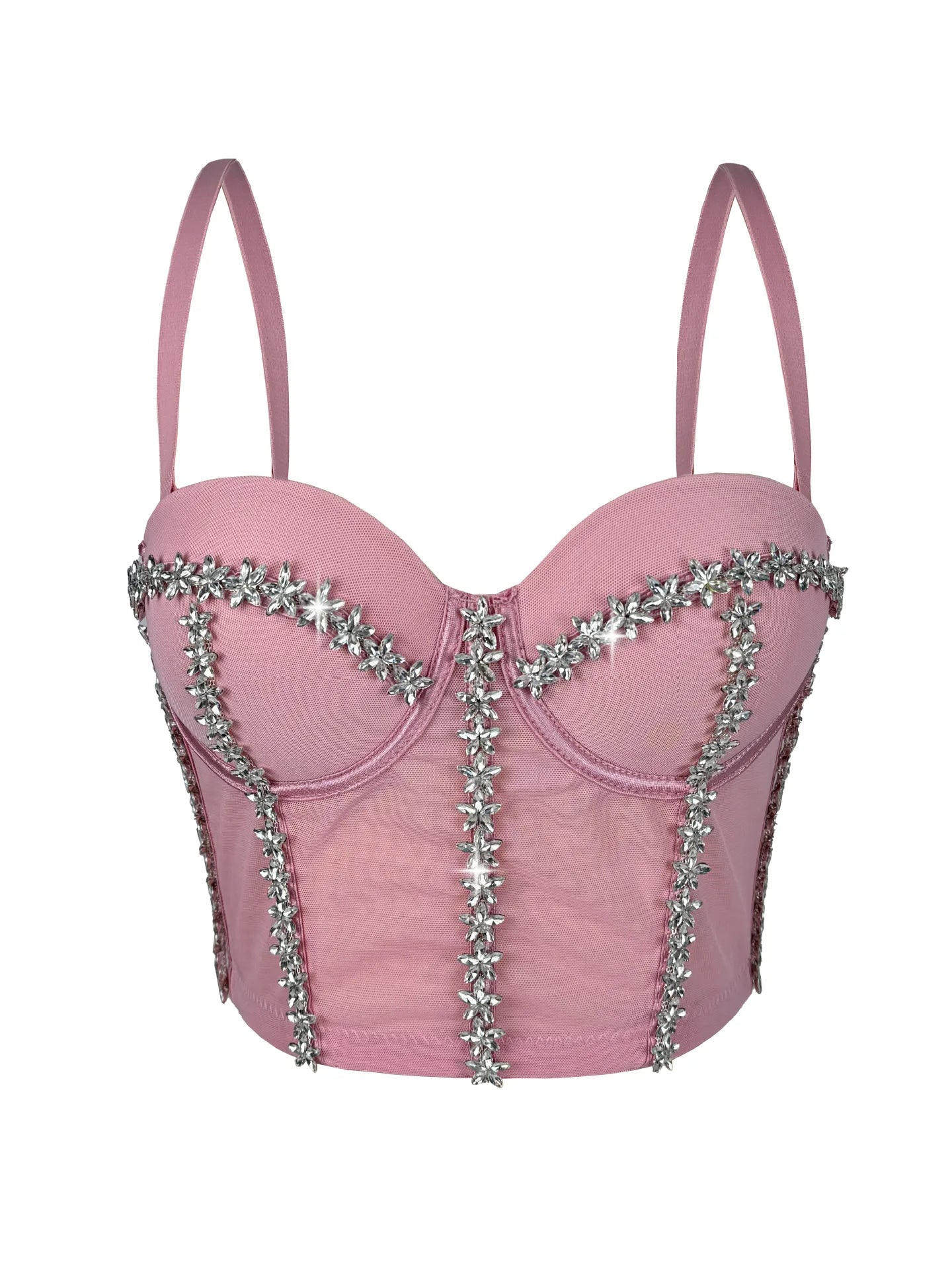 Crystal Embroidered Bustier Corset Crop Top Evening Party Stage Bralette