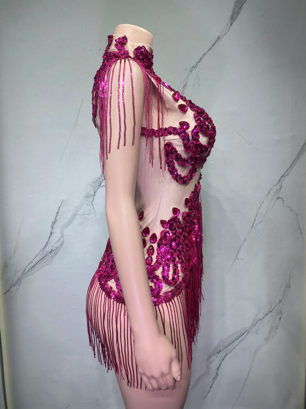 Sheer Mesh Rhinestone Performance Bodysuit for Women