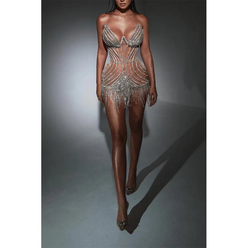 One-Piece Crystal Fringe Chain Dress