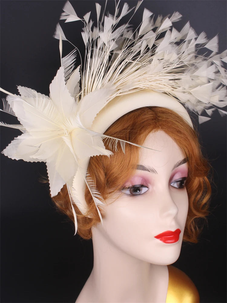 25cm Feather Floral Ribbon Fascinator Headband Kentucky Derby Cocktail Tea Party Hat