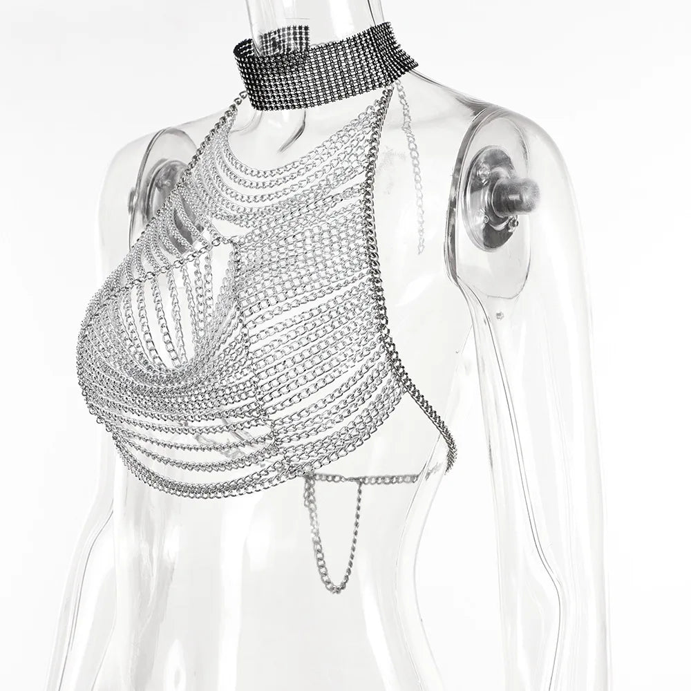 Crystal Chest Chain Body Harness Crop Top & Festival Party Jewelry