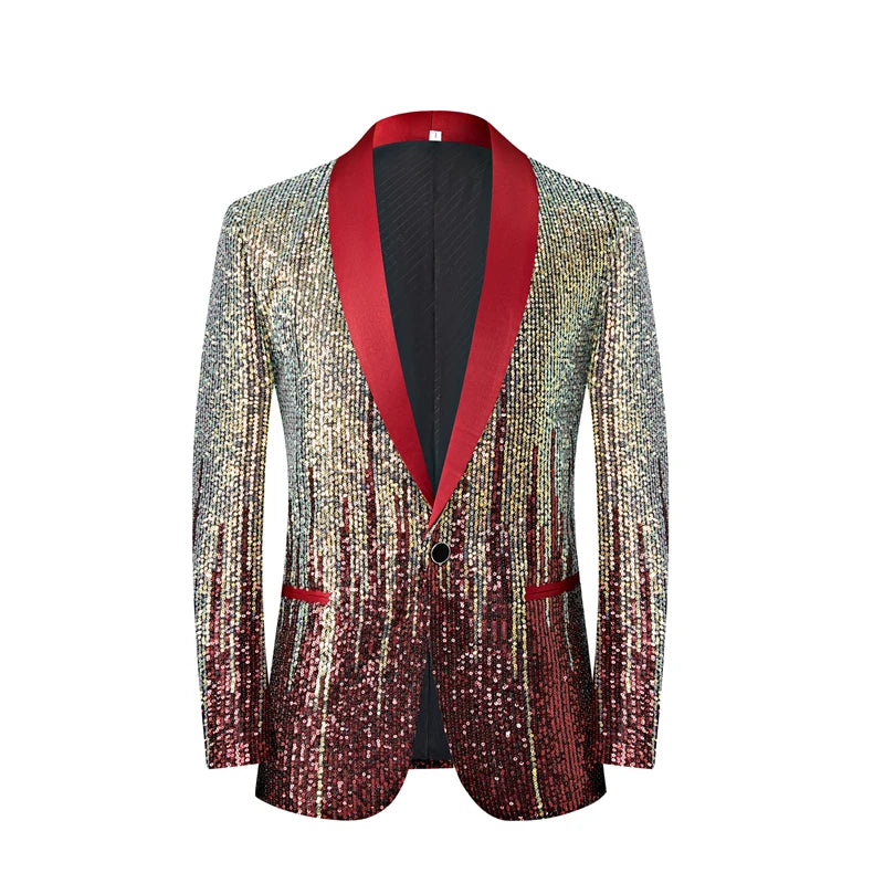 Men's Luxury Gradient Sequin Blazer Shawl Lapel Formal Stage Tuxedo Jacket