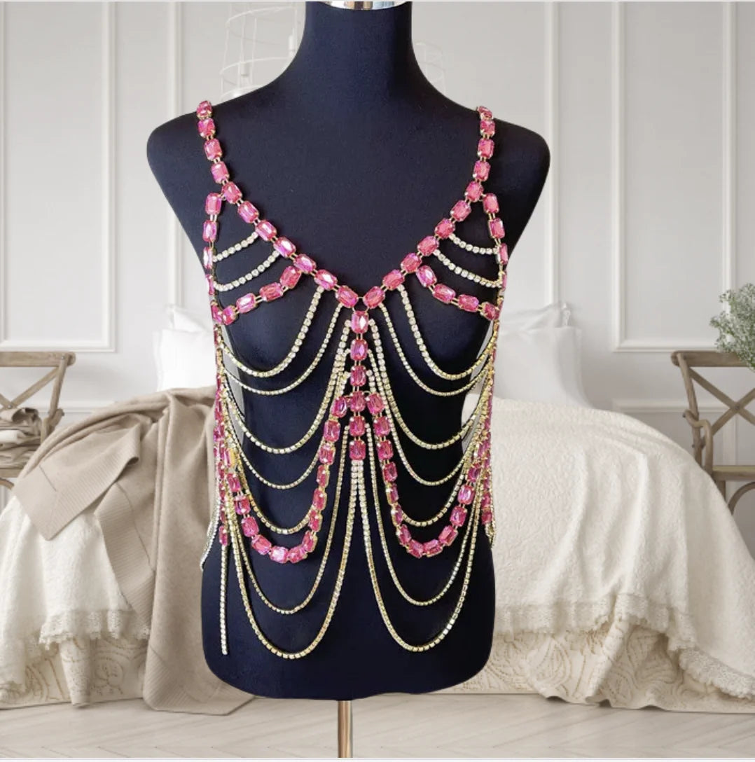Red Rhinestone Bra & Thong Costume Jewelry