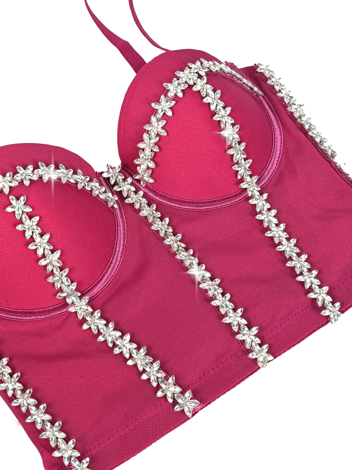 Crystal Embroidered Bustier Corset Crop Top Evening Party Stage Bralette