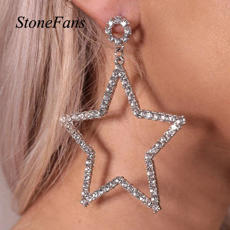 Large Star Rhinestone Drop Earrings