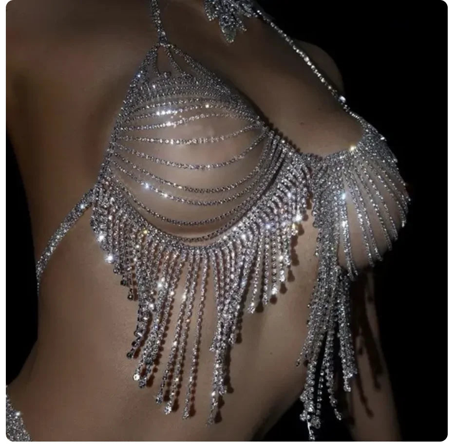 Teardrop Crystal Tassel Bra & Waist Jewelry