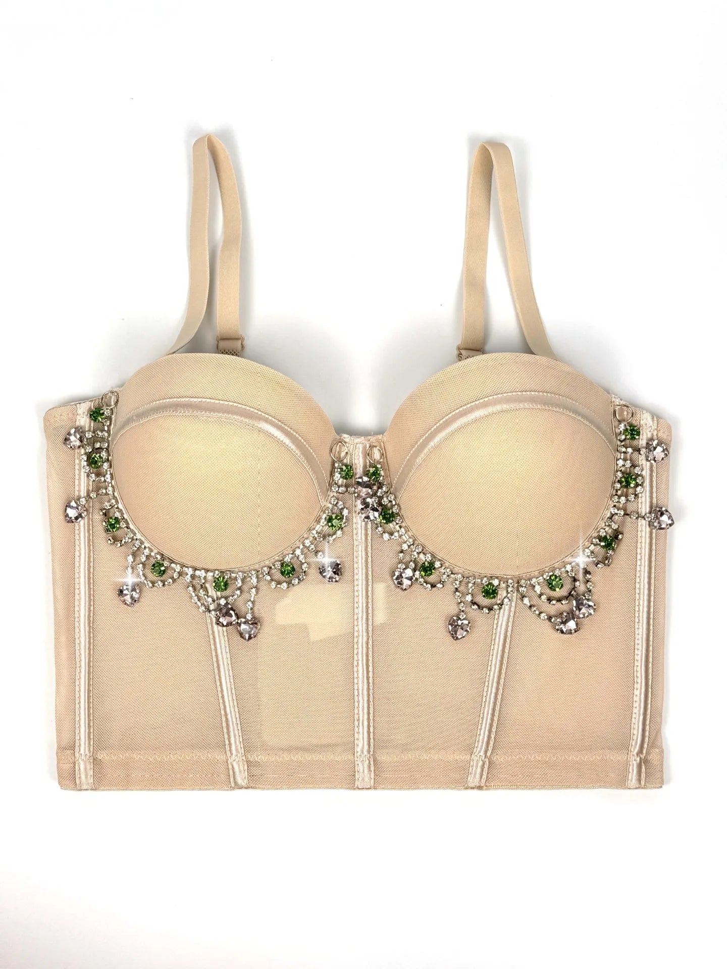 Mesh Bustier Corset Crop Top Diamond Embroidery Tassel Evening Party Bralette
