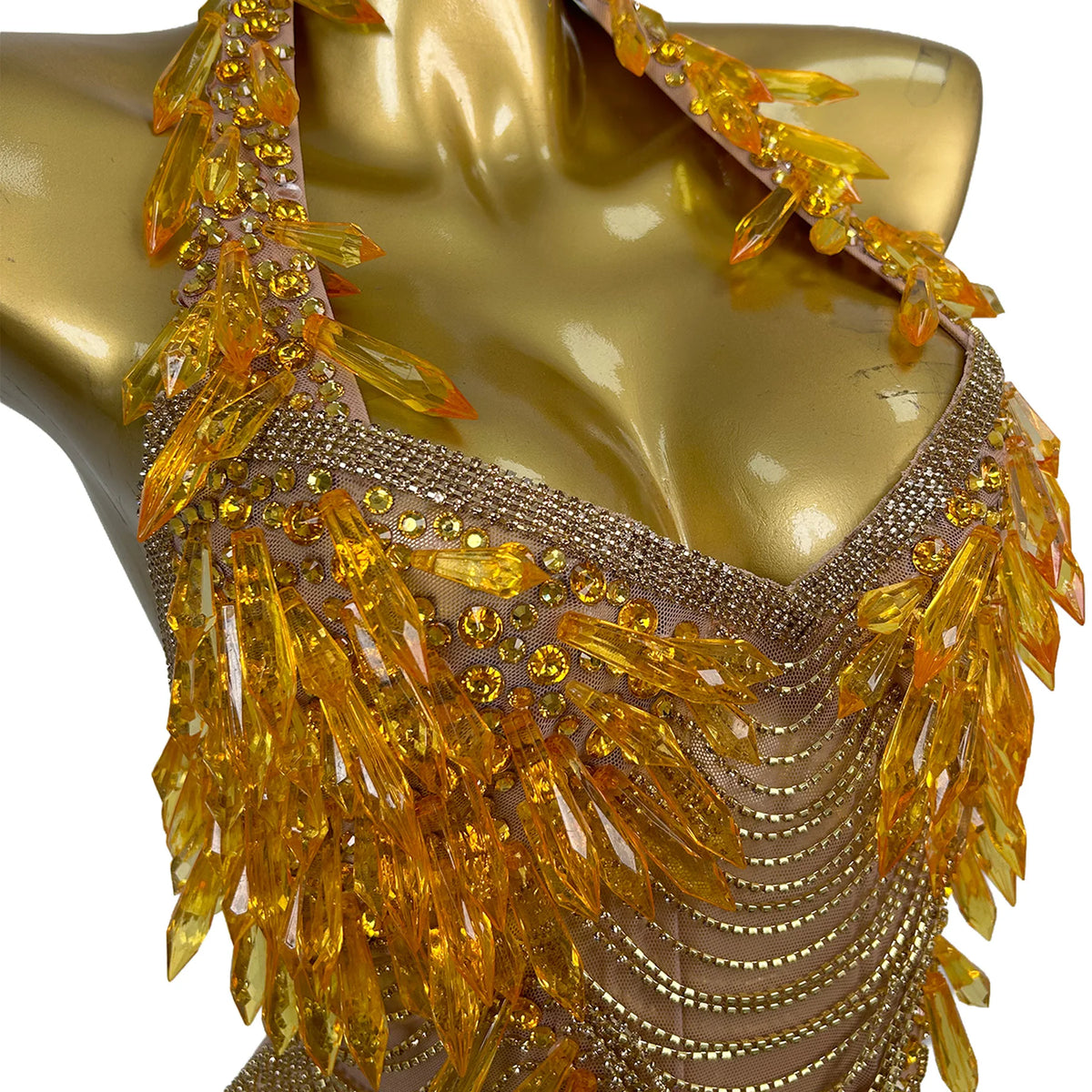 Women's Gold Rhinestone Deep V-Neck Evening Gown | Sparkly Sheath Mesh Floor-Length Dress for Party & Dance