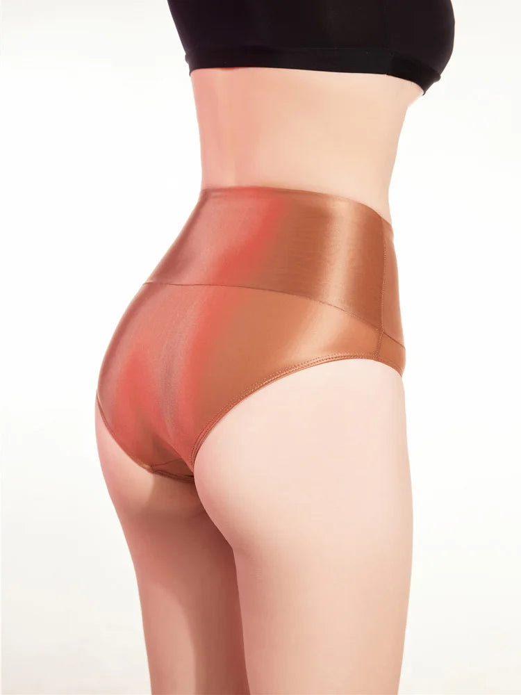 Sexy Sheer See Through High Waist Briefs Elastic Underwear Oil Glossy Shiny G-string Satin Smooth T-Back Push Up Hip Thong